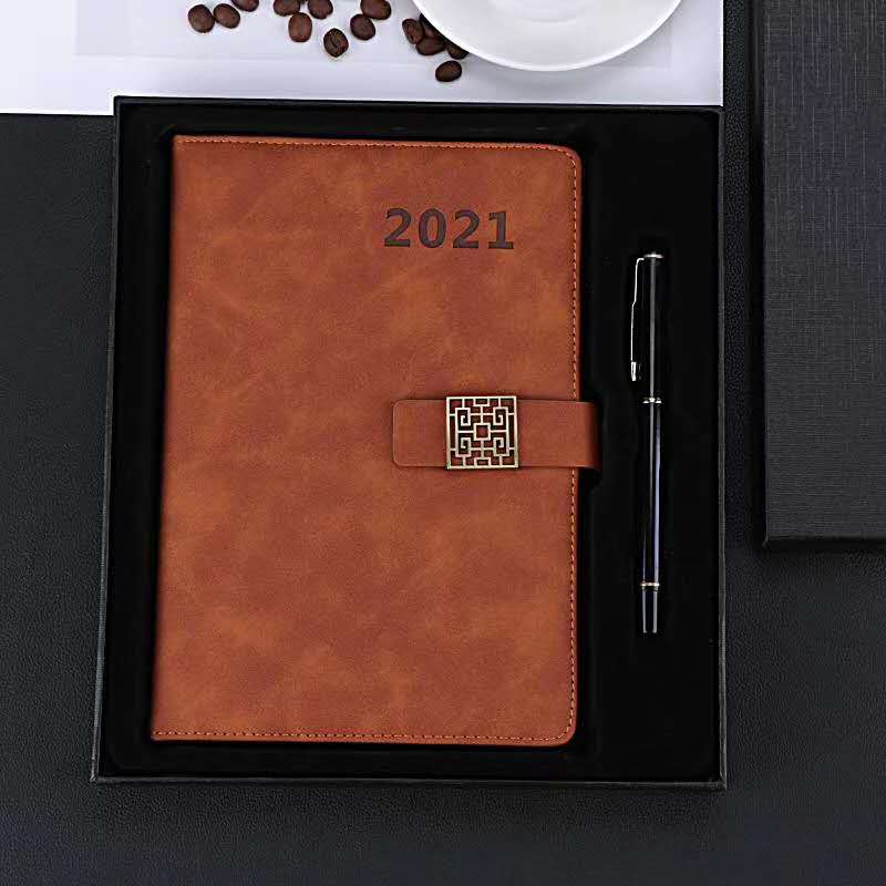 Xin Hong Zhong Simple Text Leather Vintage Craft 2019 Calendar Notebook undefined