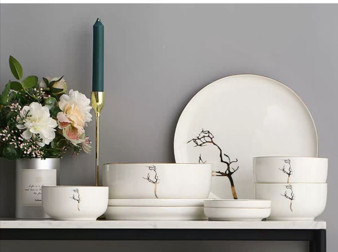 Youzun Ceramic Plate Set: Square, gold-rimmed, round, deep plate, thickened plate, round, European-style tableware detail image 20