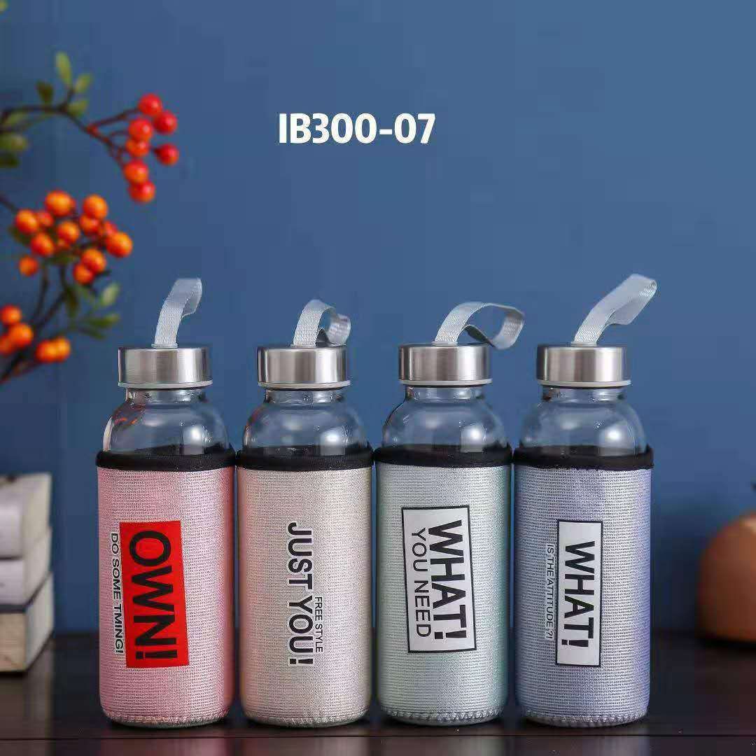 New color shiny silk cloth glass cup, portable single-layer water cup, simple covered tea cup, heat-insulating and anti-drop glass cup, 300ml Item Picture