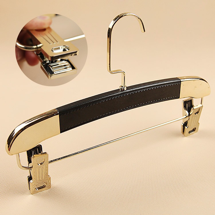 【批发】高档服装店家用酒店裤架成人裤夹男女装裤架金色皮质塑料裤架