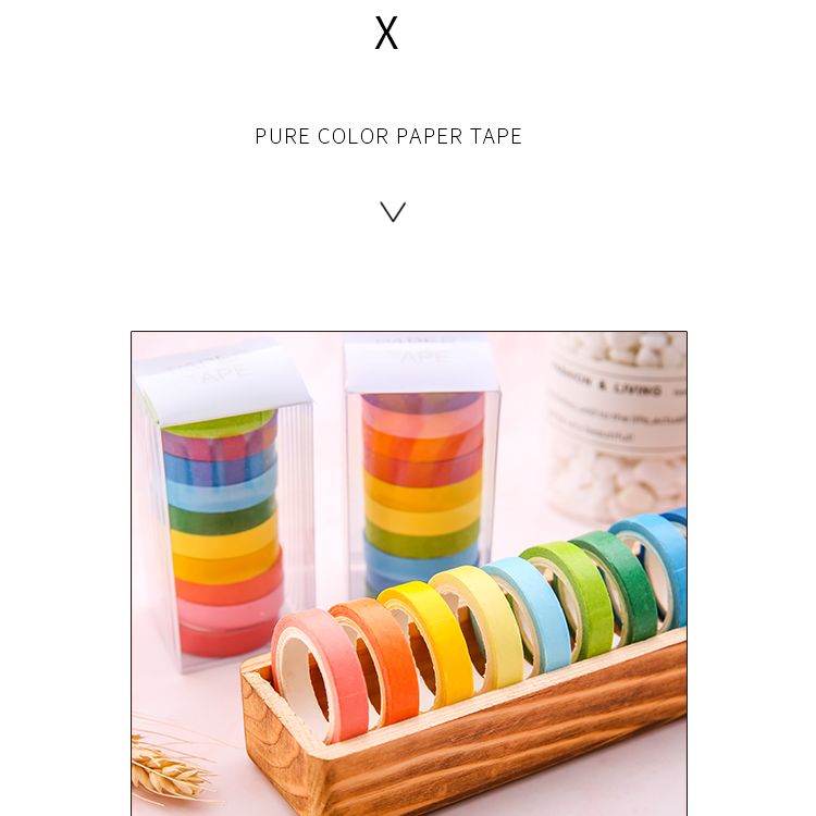 厂家直销 彩虹和纸胶带 10色套装清新糖果色 日本DIY手账装饰贴纸详情图3
