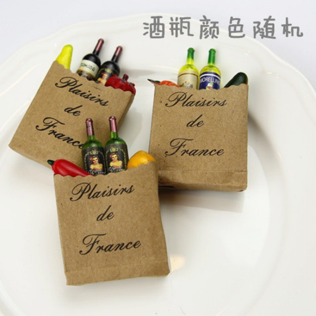 纸袋红酒瓶创意复古酒吧厨房家居饰品冰箱贴