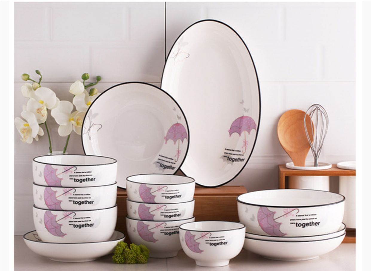 Disassembled bowls, plates, ceramic tableware, Nordic style, free combination, summer sentiment details Picture