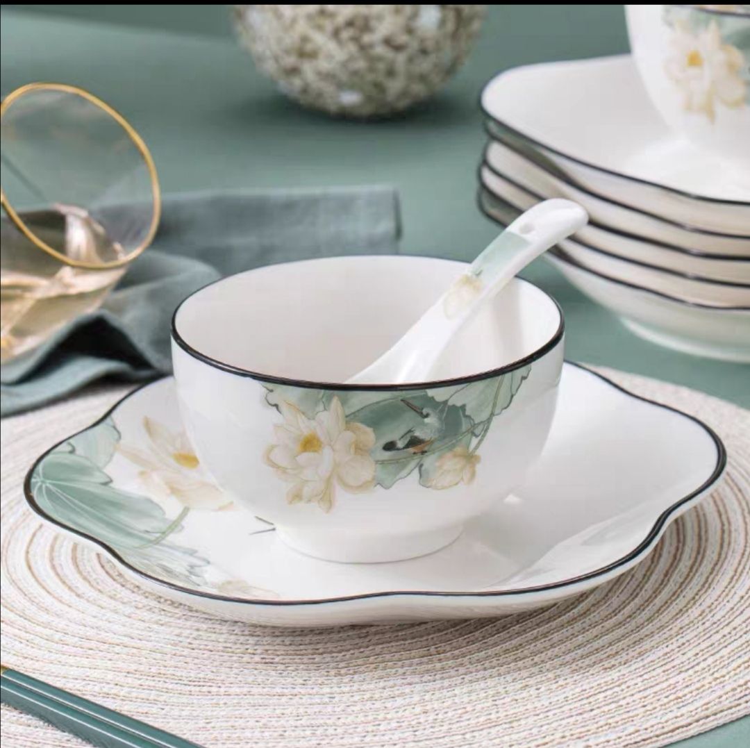 Ceramic Tableware Bowl Plate Piece Set Free Combination Of New Chinese Lotus World details Picture