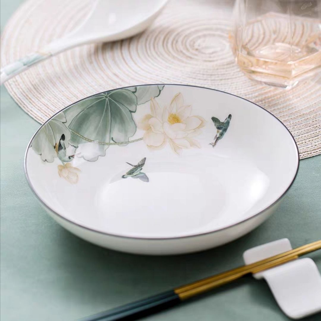 Ceramic Tableware Bowl Plate Piece Set Free Combination Of New Chinese Lotus World Specification drawing