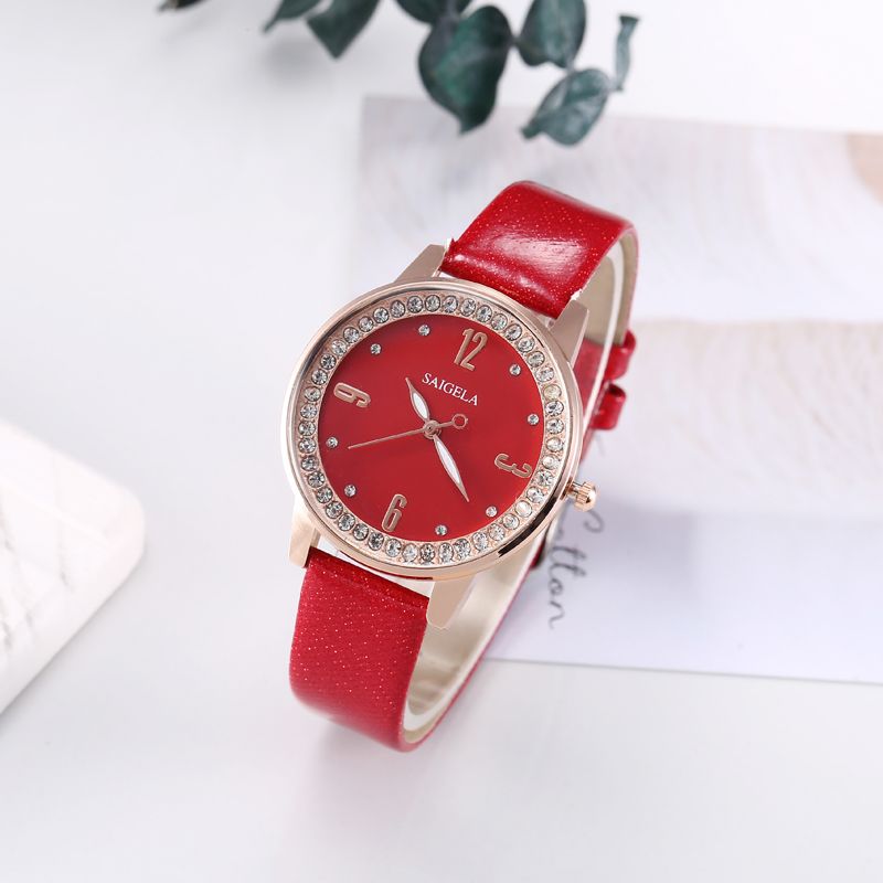The watch with a leather strap and diamond is generally waterproof detail image 3