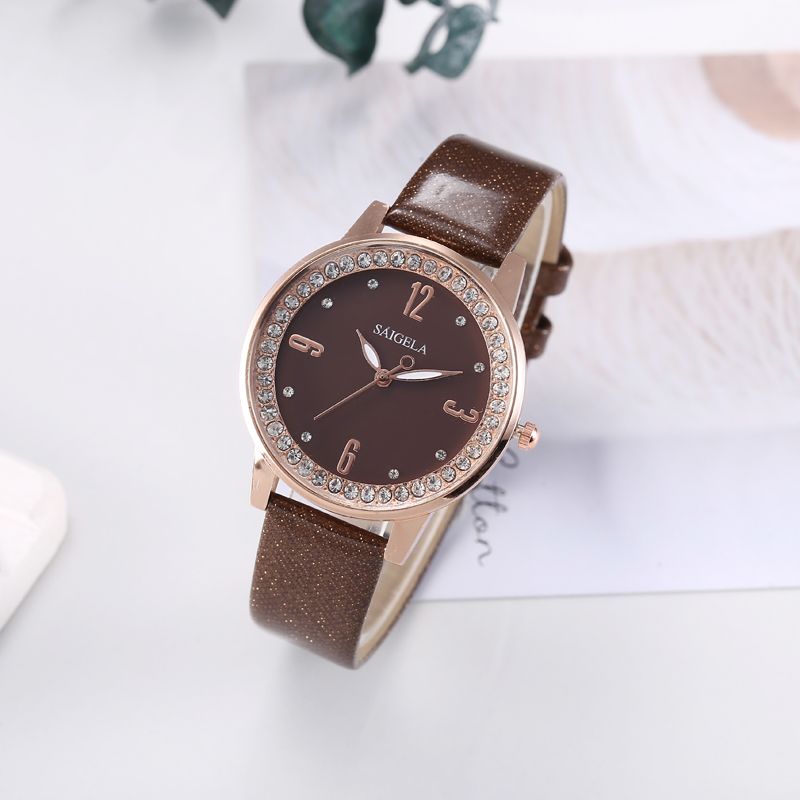 The watch with a leather strap and diamond is generally waterproof detail image 4