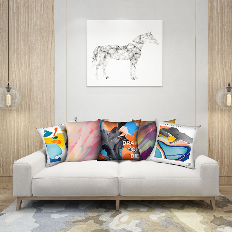现代抽象派风格抱枕套靠垫床上头靠家用办公室含芯印花正方形沙发