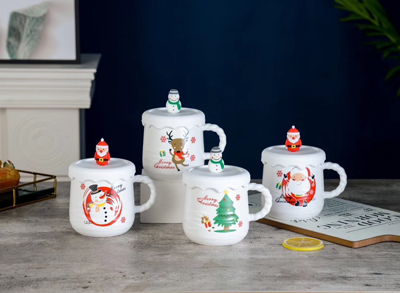 New silica gel mug creative Christmas ceramic mug cartoon with lid breakfast coffee milk mug wholesale