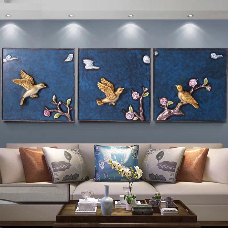 Fd-012-2 Process Embossed painting hanging on the background wall of home atmosphere sofa new Chinese three-piece set full figure