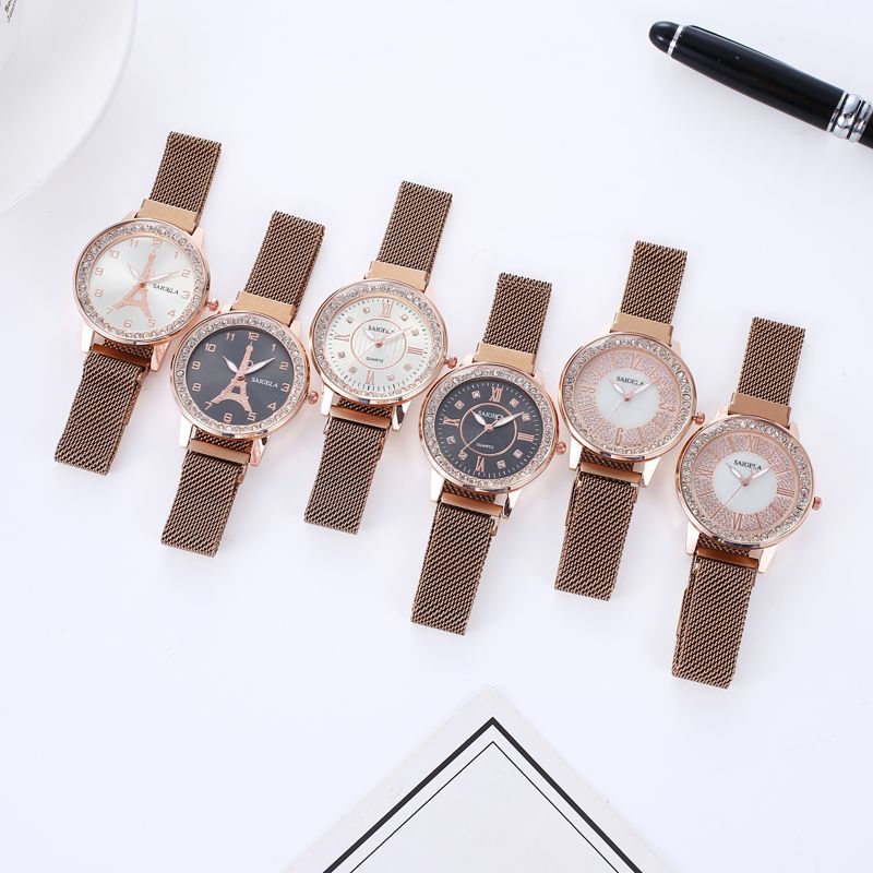Diamond-encrusted waterproof magnet trendy watch