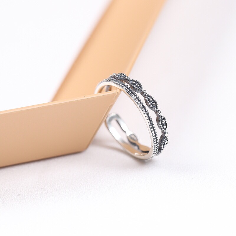 Double-layer retro silver ring for women, Korean version, personalized and fashionable open ring Xinmingyang