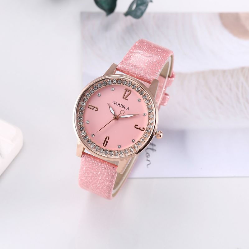 The watch with a leather strap and diamond is generally waterproof detail image 6
