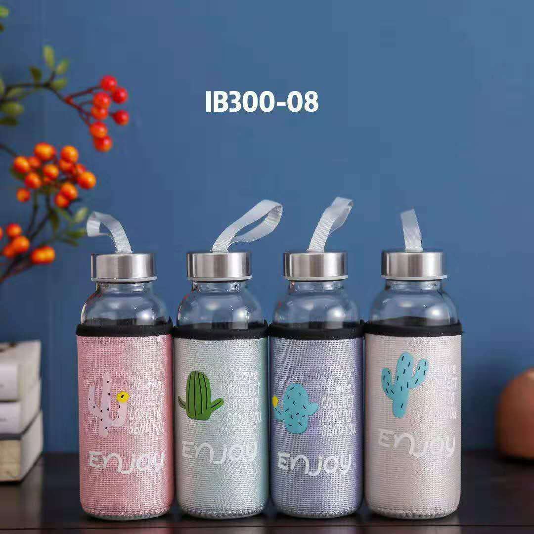 New color shiny silk cloth glass cup, portable single-layer water cup, simple covered tea cup, heat-insulating and anti-drop glass cup, 300ml