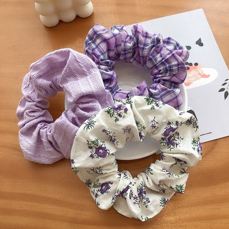 Purple sweet taro French retro girls large intestine hair ring rope female Korean ins web celebrity hair rubber band thumbnail