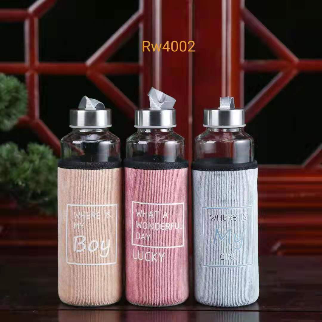 New corduroy glass cup, portable single-layer water cup, simple covered tea cup, heat-insulating and anti-drop glass cup undefined