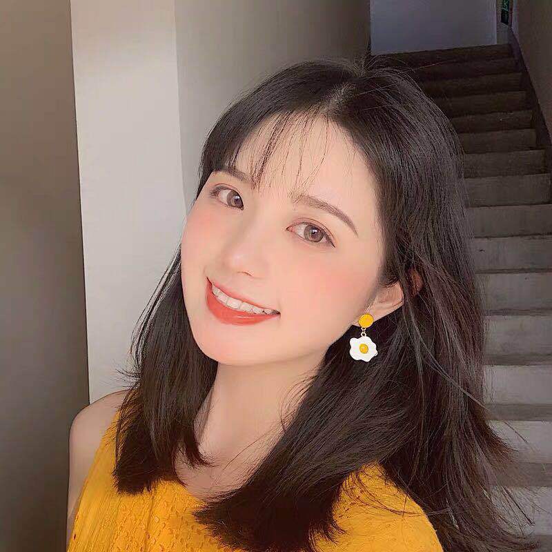 S925 Silver Needle Japanese-style cute poached egg fried egg, unique, small, exquisite and simple earrings, ear pendants, ear clips, ear ornaments, women's pomelo ears