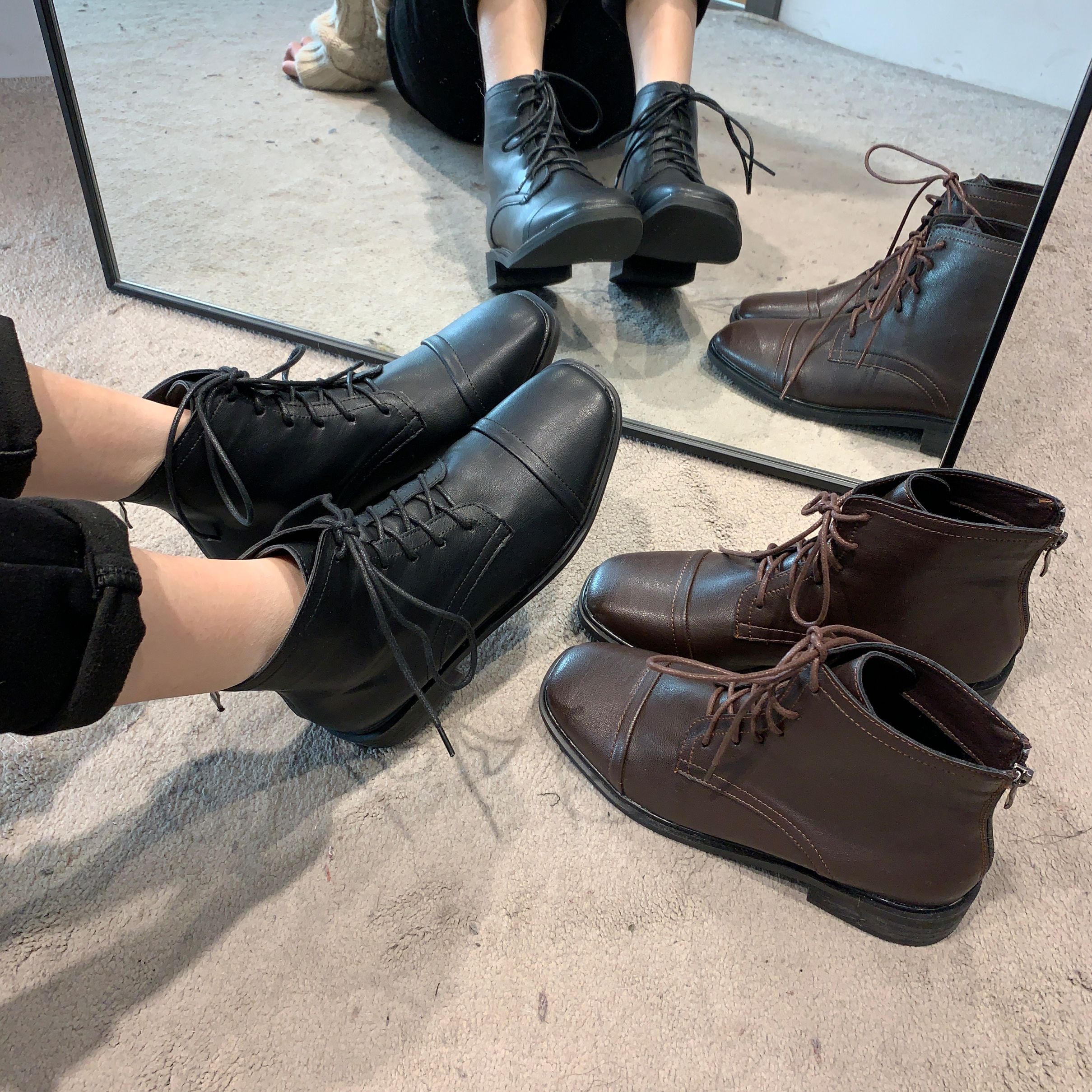 ANN中筒马丁靴女皮质春冬季骑士短靴潮详情图1