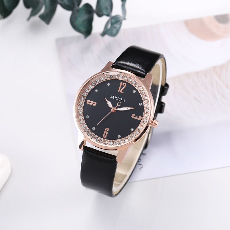 The watch with a leather strap and diamond is generally waterproof