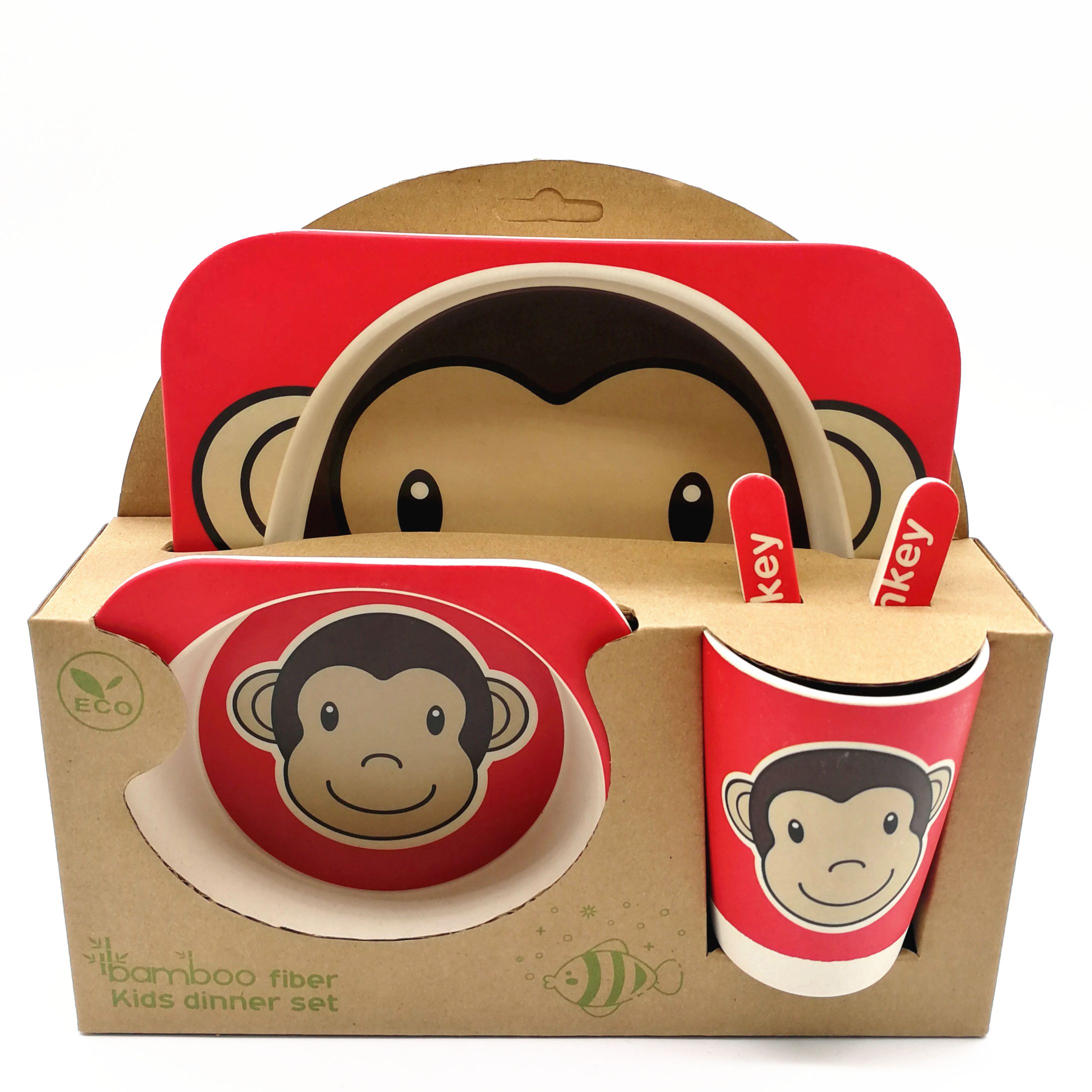Eco-friendly bamboo fiber square plate five-piece set of children's cutlery animal cartoon plate thumbnail