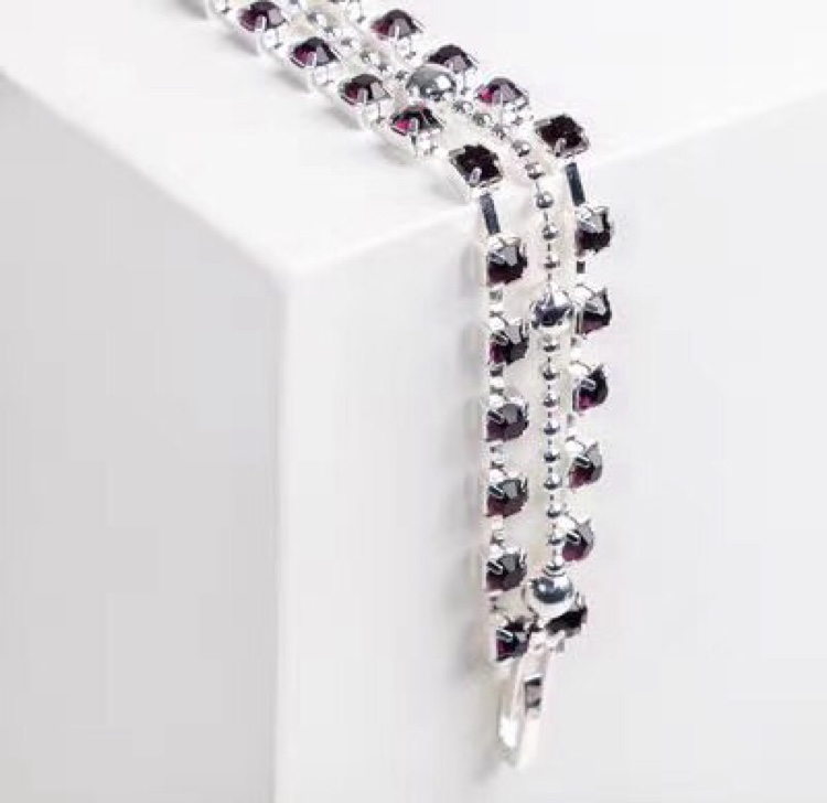 Purplish red diamond claw chain with copper chain bracelet thumbnail