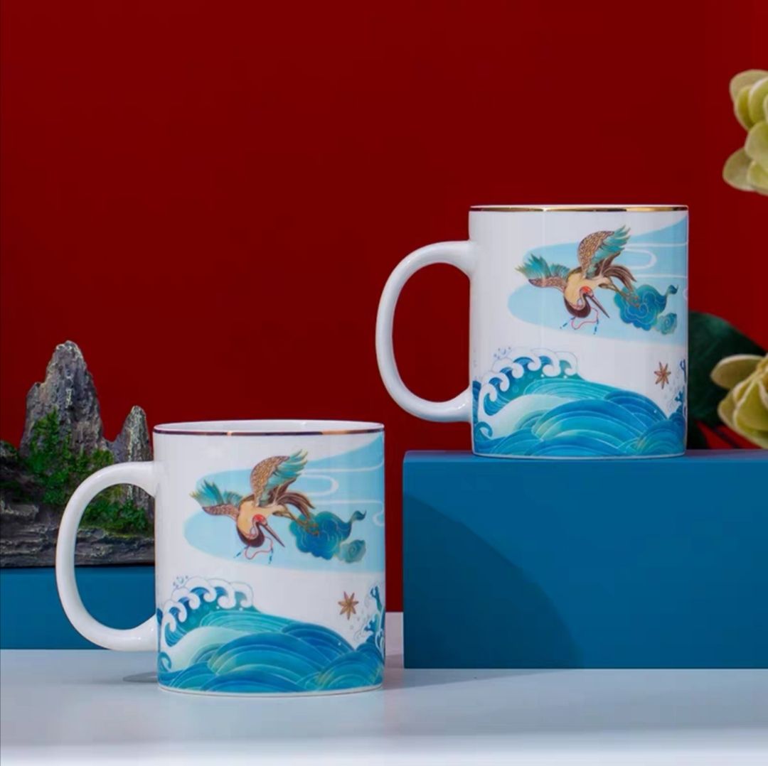 The Palace Museum's co-branded household ceramic tableware, creatively paired with new Chinese-style bone China, features a harmonious spring scene of cranes and deer Specification image