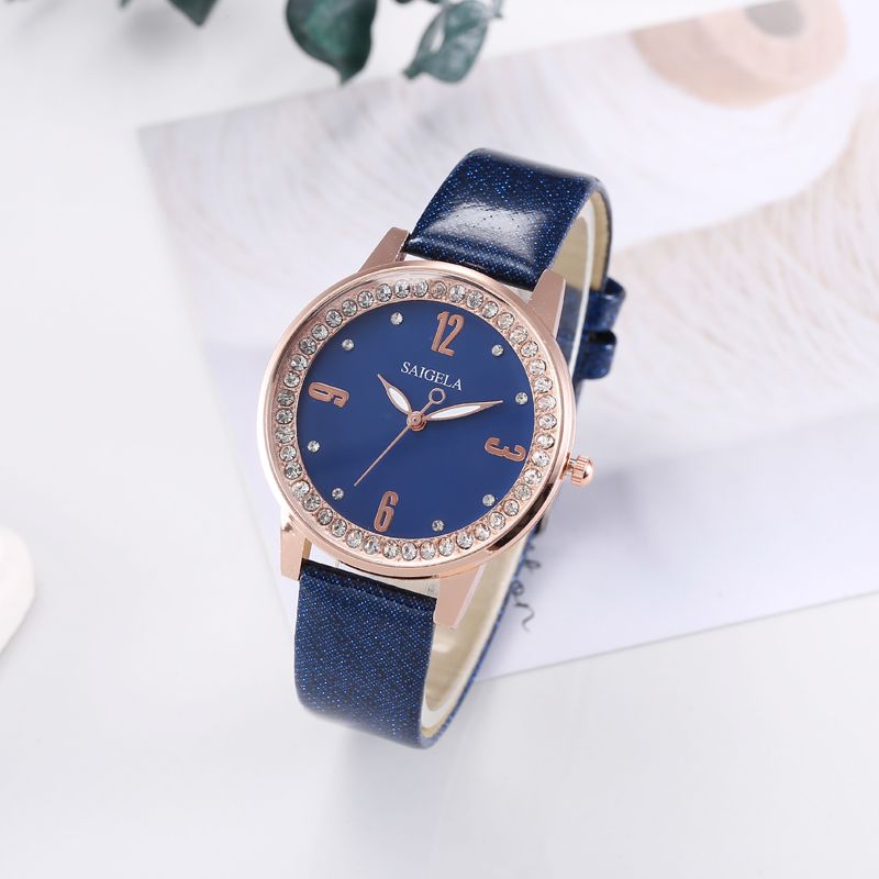 The watch with a leather strap and diamond is generally waterproof detail image 5