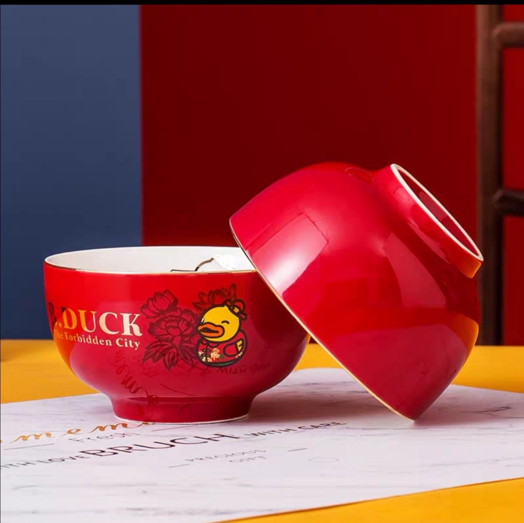 B.Duck小黄鸭x故宫文创联名陶瓷中式碗盘餐具散件