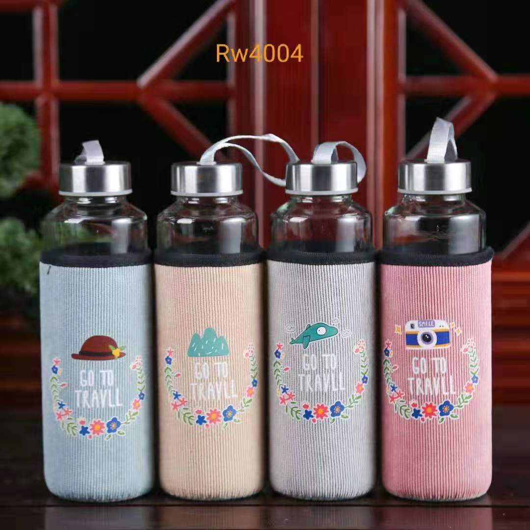 New corduroy glass cup, portable single-layer water cup, simple covered tea cup, heat-insulating and anti-drop glass cup details Picture