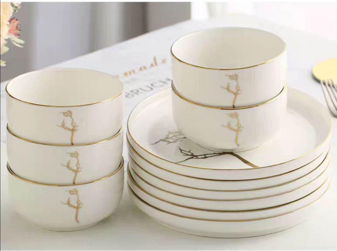 Youzun Ceramic Plate Set: Square, gold-rimmed, round, deep plate, thickened plate, round, European-style tableware detail image 19