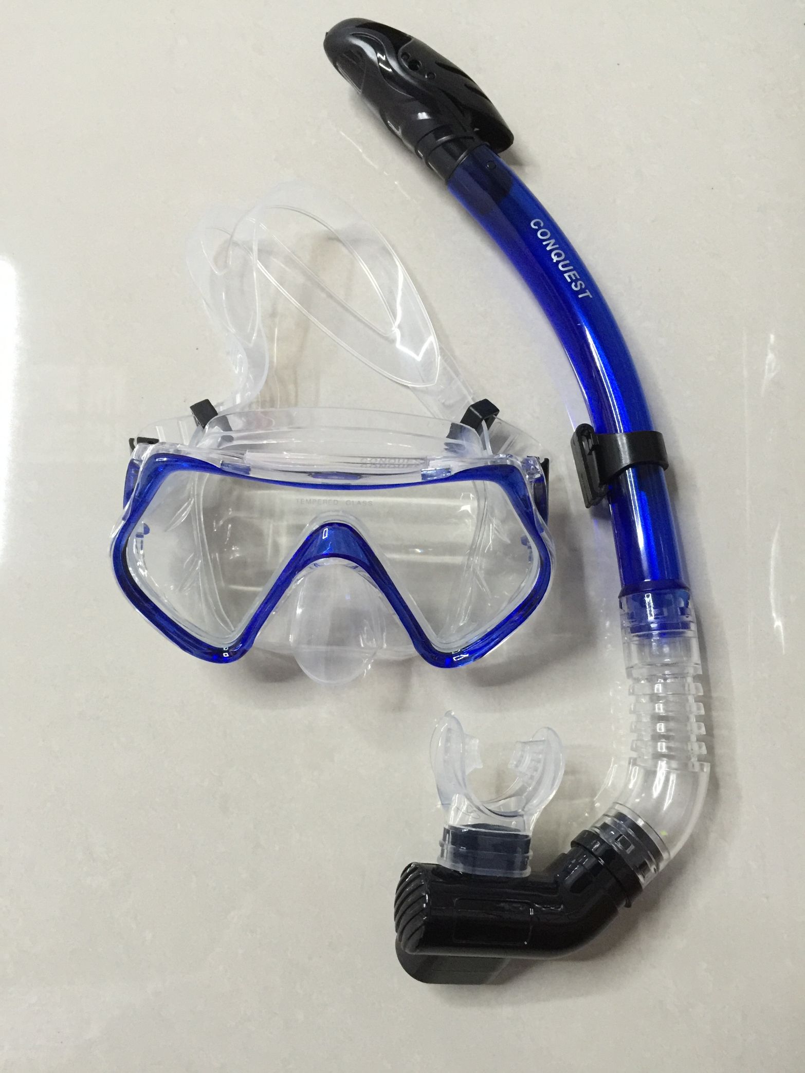 搏路厂家批发 现货供应潜水镜 全干式呼吸管 M1526S/S14S潜水套装 蓝色