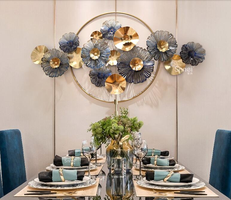 新中式客厅轻奢铁艺墙壁挂件创意餐厅立体金属电视背景墙面装饰品