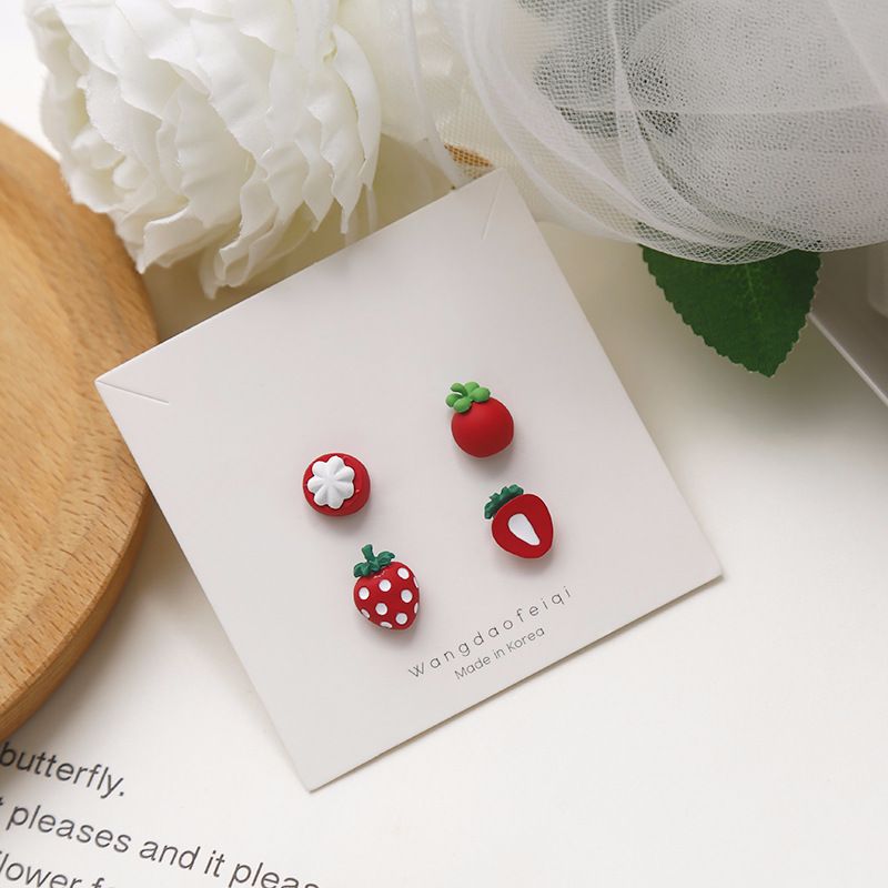 S925 silver needle interesting design sense mangosteen earrings asymmetric strawberry fruit earrings lovely girl mini earrings thumbnail