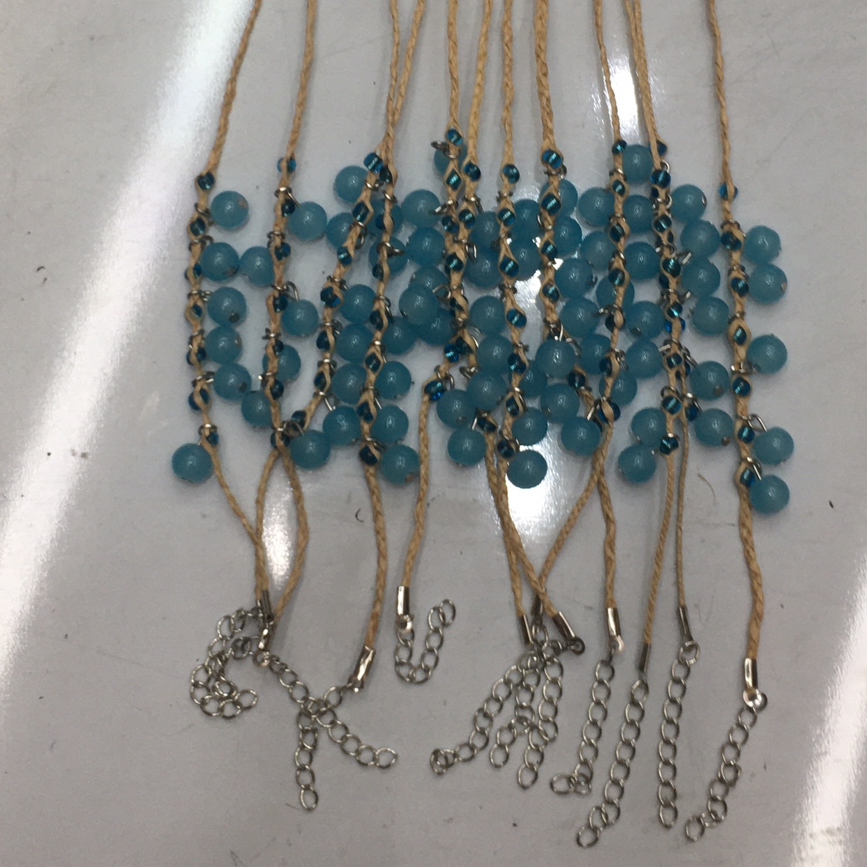 幸运草玻璃湖兰圆珠手链