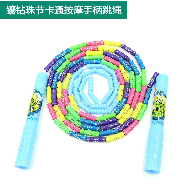 沃动力花样竹节跳绳卡通按摩柄镶钻珠节成人健身学生中考训练绳产品图