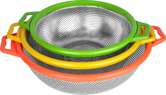 不锈钢彩边冲孔篮 塑边水果篮