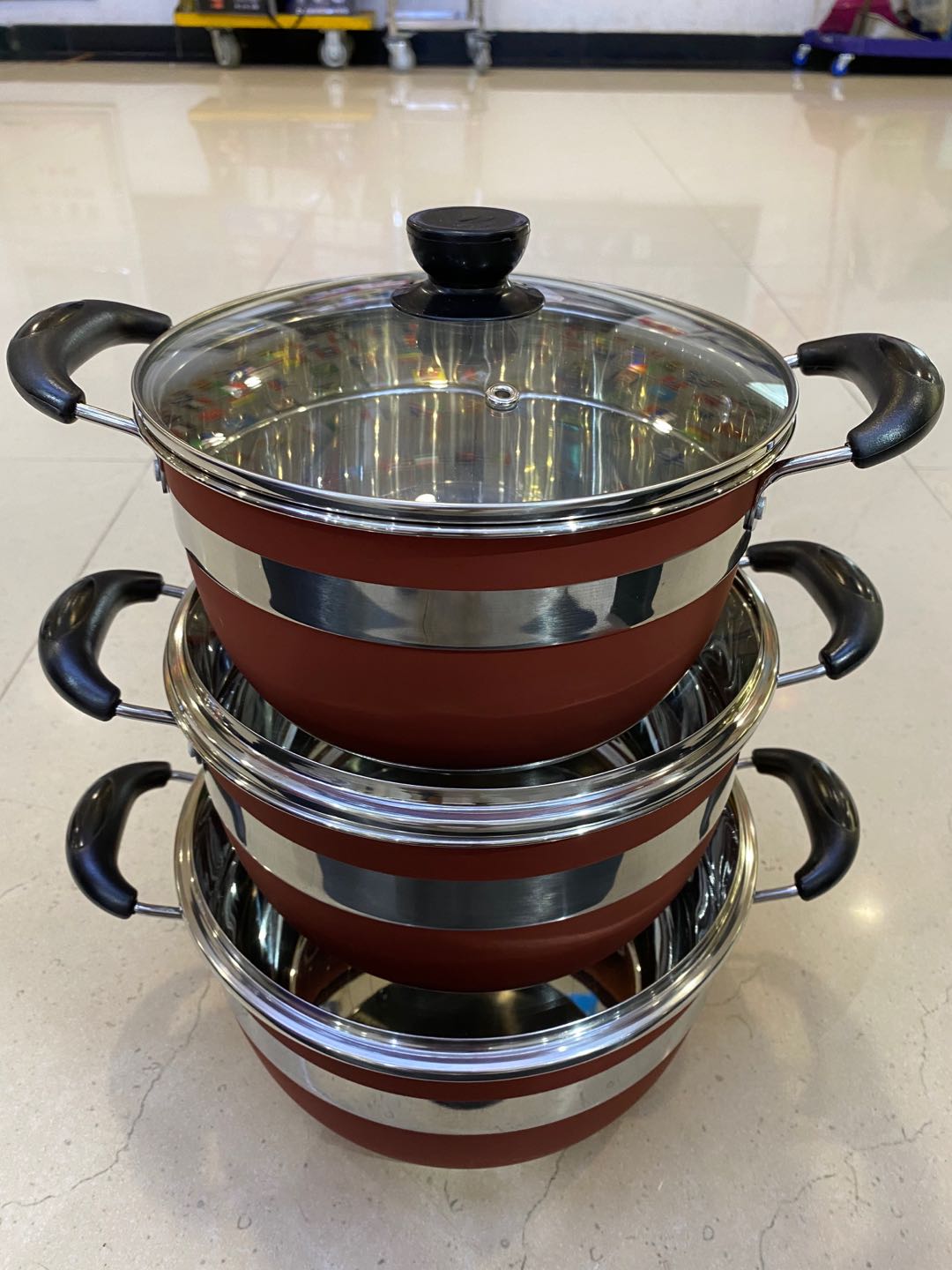 6-piece set of multi-purpose pot, soup pot, cooking pot, 22cm, 24cm, 26cm stainless steel, color