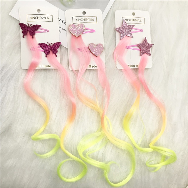 Butterfly five-pointed star children's wig hairpin, cute and adorable headwear, rainbow wings, unicorn five-pointed star, gauze, bow wig hairpin, girl, princess, trendy girl wig with braid, hair band headwear, children's bow, baby girl