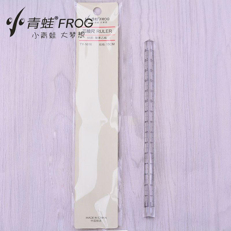 Small frog transparent three-dimensional three-edged ruler 15cm function Mitsubishi ruler student learning office stationery 1616 thumbnail