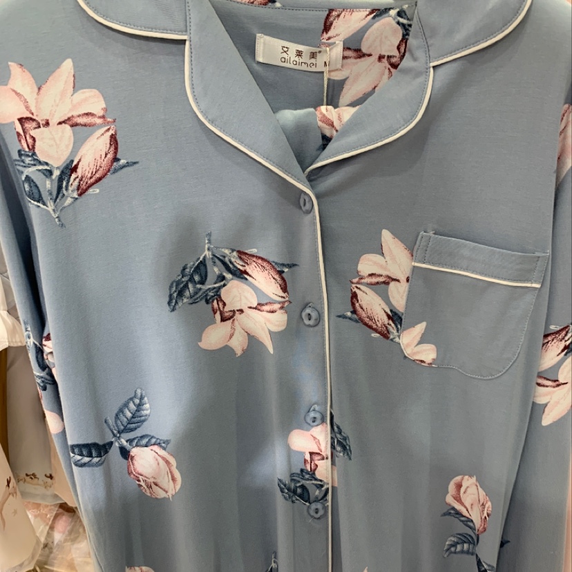 花色丝光爽棉长袖女套装