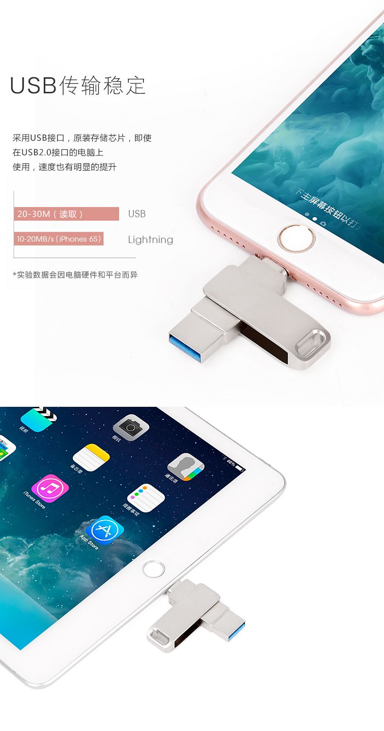 适用ios手机USB2.0创意金属U盘高速礼品u盘LOGO刻印二合一旋转U盘详情5