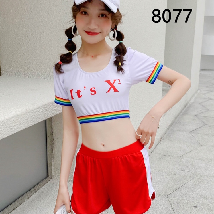 Swimsuit 8077 Red tracksuit pants loose split 2 piece set