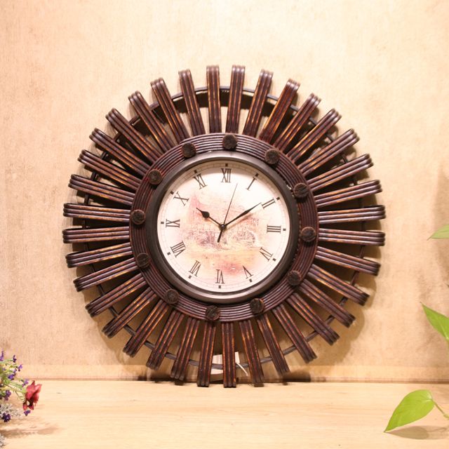 Antique wooden bamboo wall clock wall decoration thumbnail