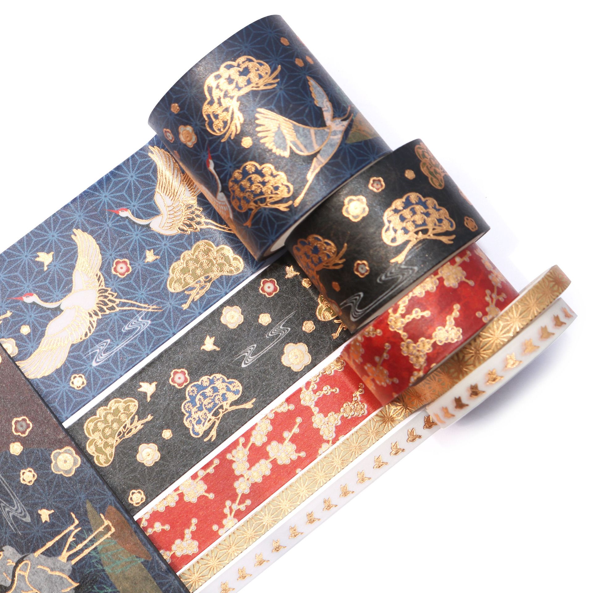 5-roll set of Chinese-style gilded cranes and paper tape, ancient-style planner tape, lipstick stickers for DIY decoration detail image 3