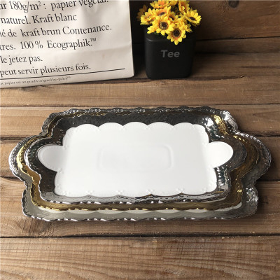 Wholesale of special electroplated rectangular ceramic plates, European-style embossed long plates, hotel and restaurant dining tables and plates Specification image