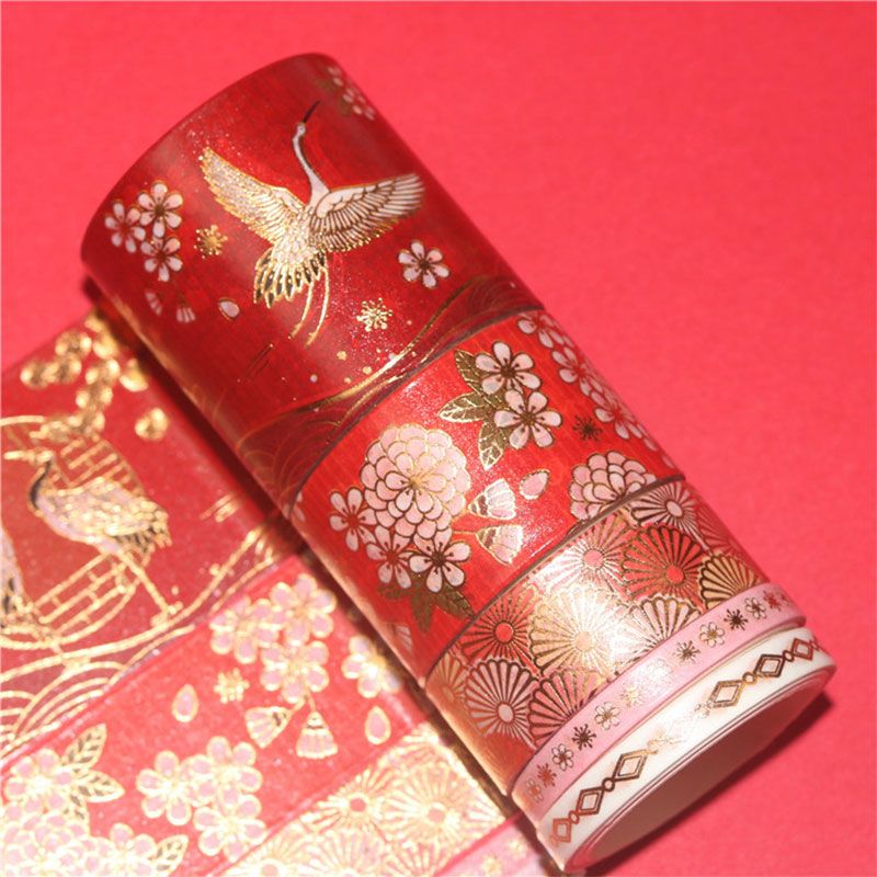 5-roll set of Chinese-style gilded cranes and paper tape, ancient-style planner tape, lipstick stickers for DIY decoration Application Scenario