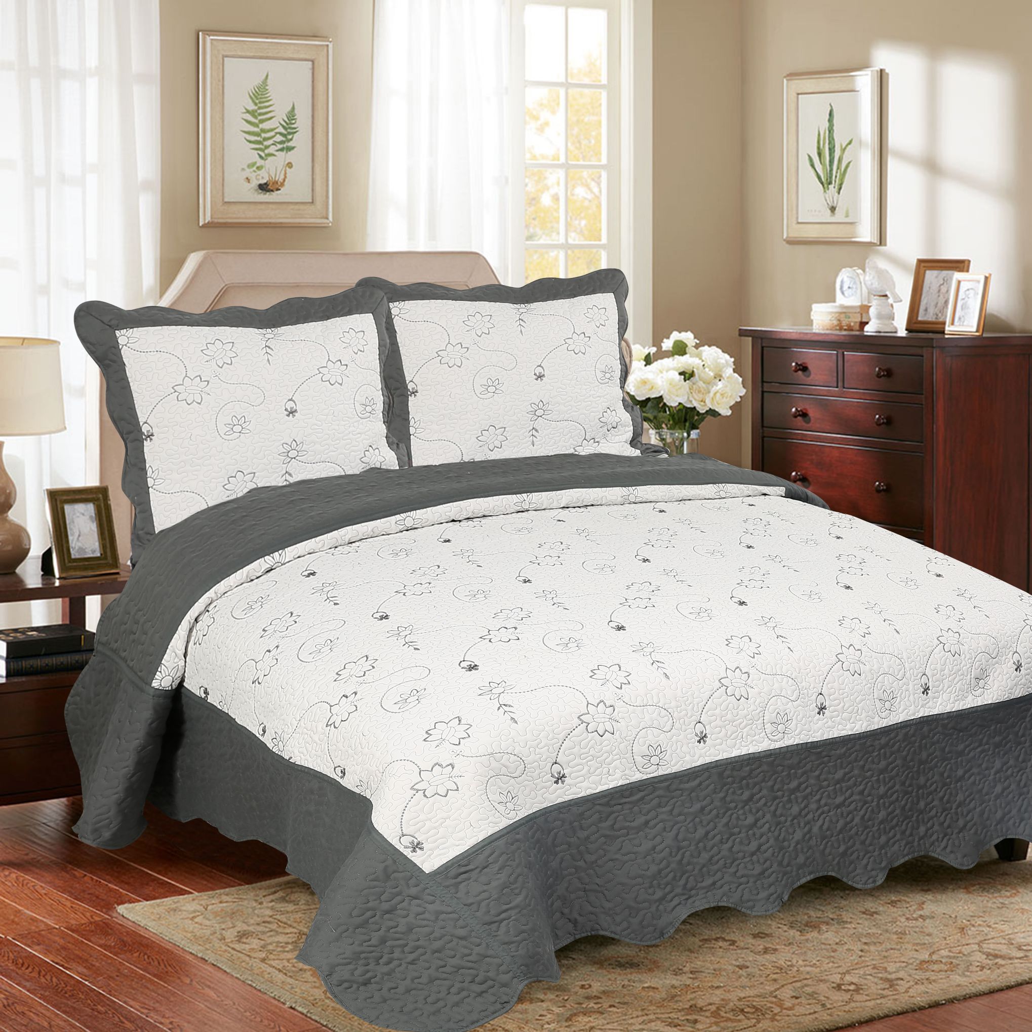 床单床笠绗缝三件套绣花夏凉被新款六角星图