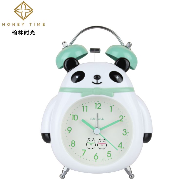 Cute cartoon panda ring the bell Alarm clock Children student bedside mute sweep second night light ring the clock