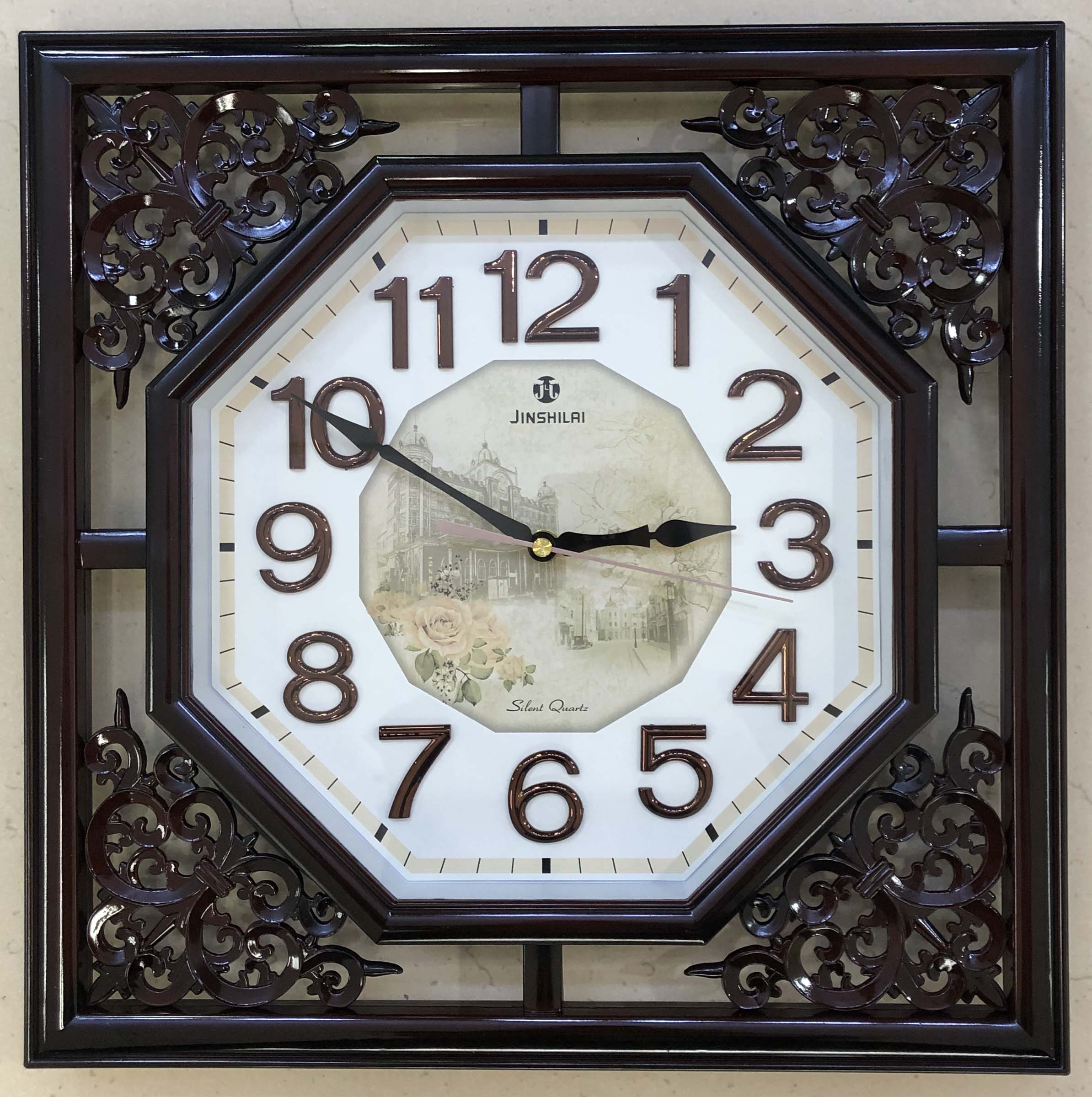 Indoor wood-grain three-dimensional character block wall clock