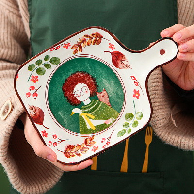 Japanese-style ceramic 9-inch single-handle baking tray, home creative Instagram baking breakfast plate, oven-baked rice chicken wing plate Item Picture